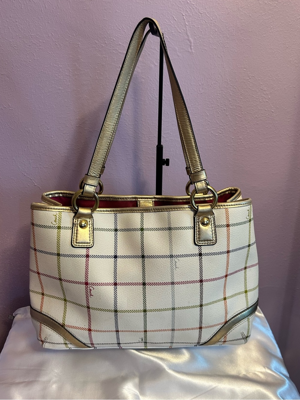 Coach Heritage Tattersall Signature Plaid Bag w/Gold Trim & Accents w/hang tag - Picture 4 of 8